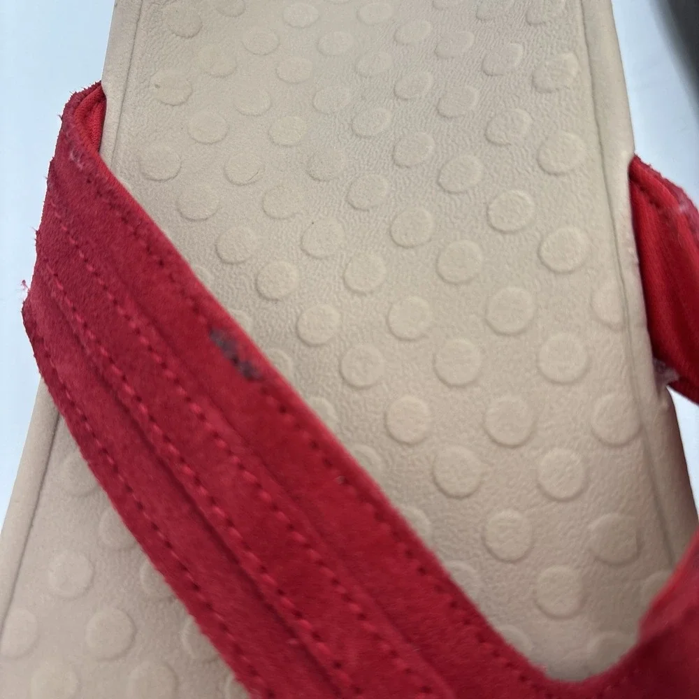 Vionic Aloe Orthotic Support Red  Leather  Sz 8 Women's FitFlop Thong Sandal/EUC